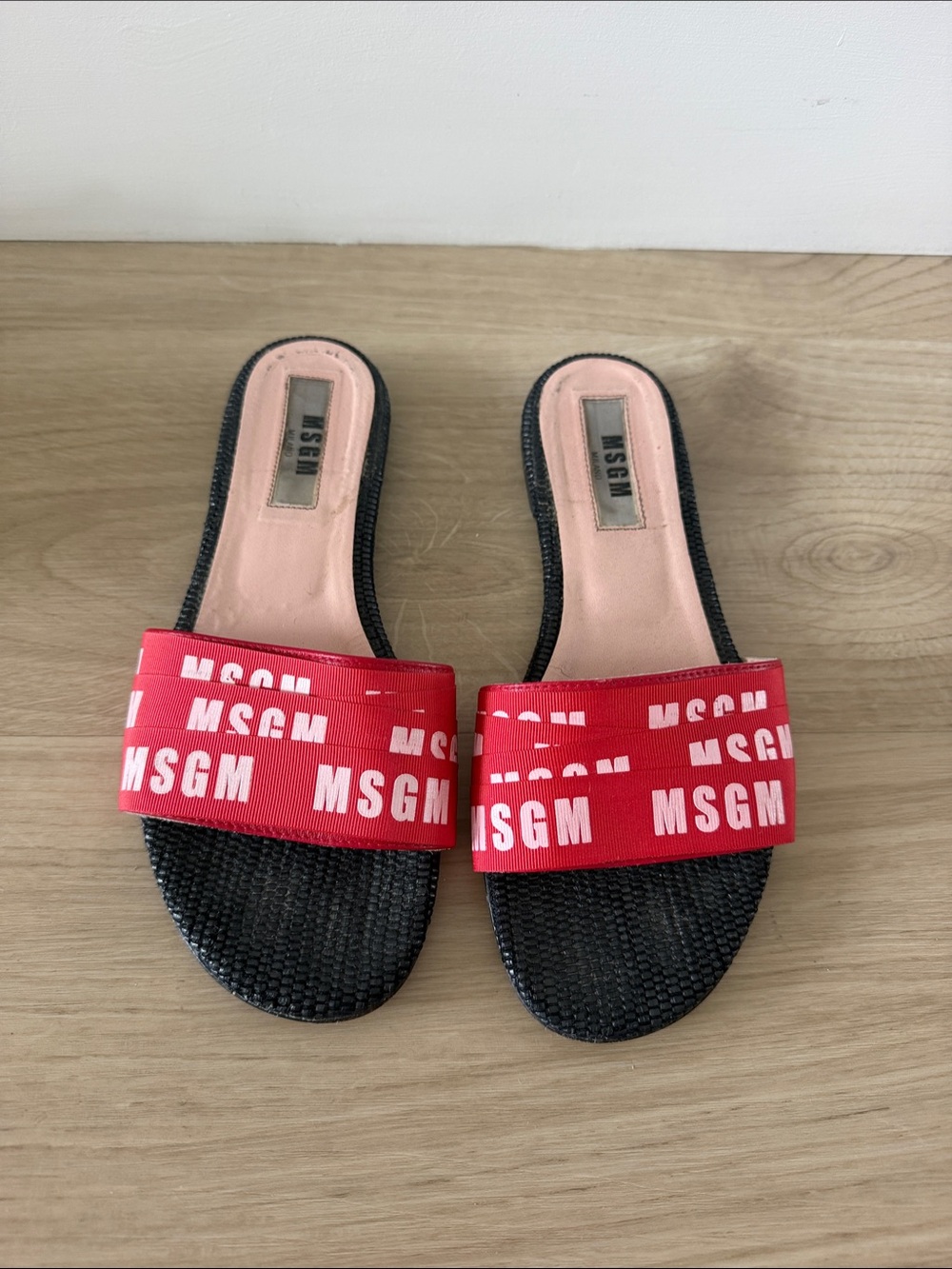 MSGM Milano Red Logo Band Slide Mules with Black Footbed Sandals size 38
